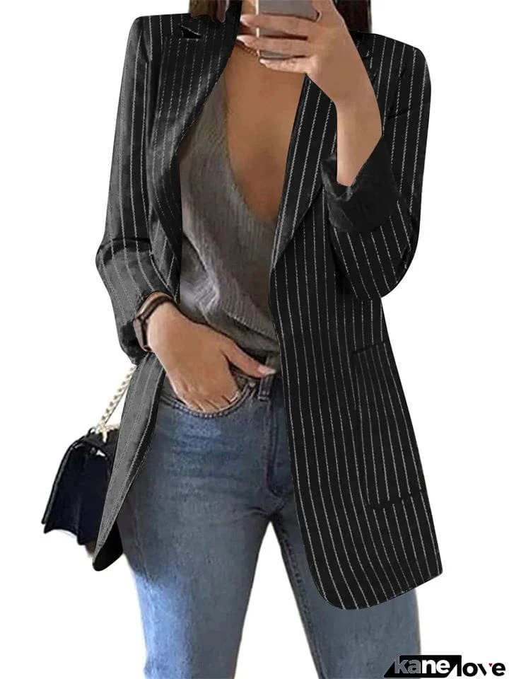 Women's Open Front Striped Blazer for Spring Autumn