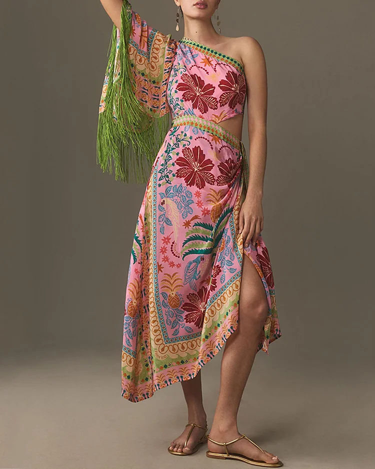 Ladies Elegant Fashion Printed Tassel Dress
