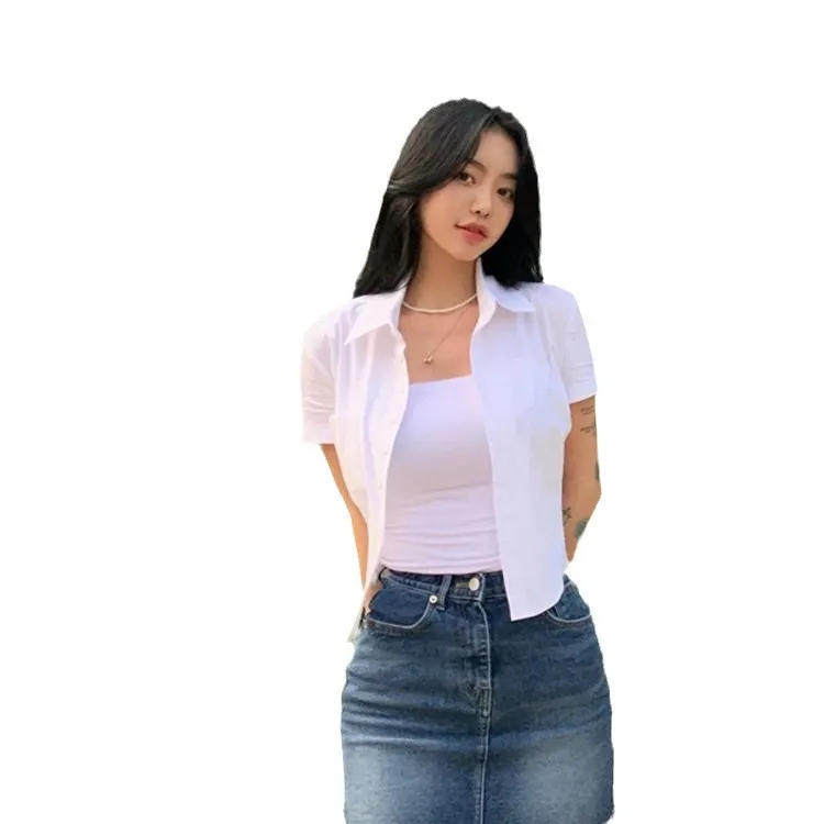 Brownm Brownm Summer Pure Desire To Collect Waist Sexy Hot Girl Shirt Short Sleeve Chic Top White Short Style Slim Shirt Female Tide