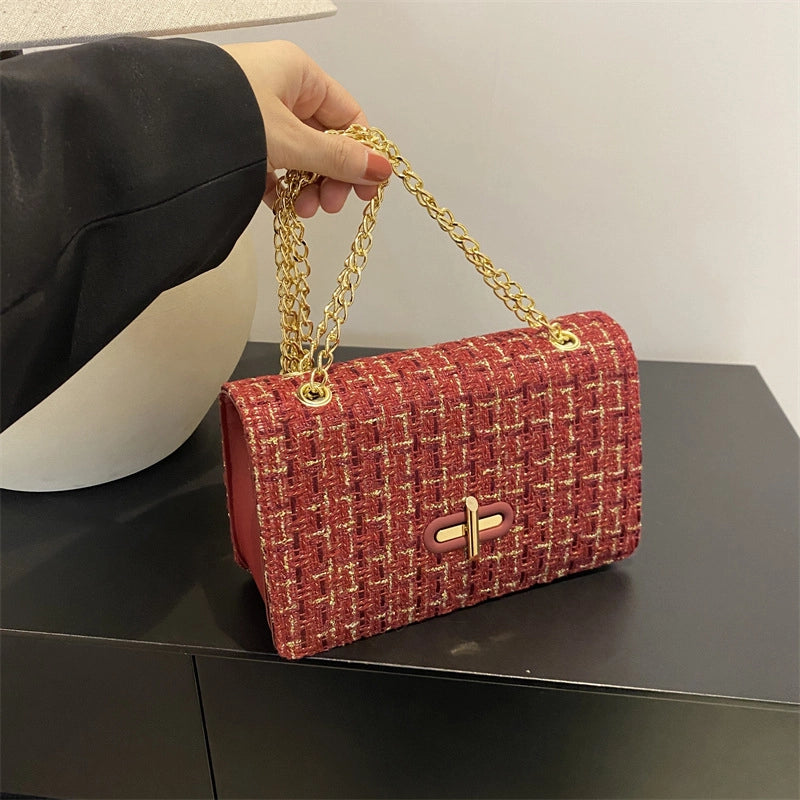 Women’s Small Pu Leather Color Block Streetwear Square Flip Cover Shoulder Bag