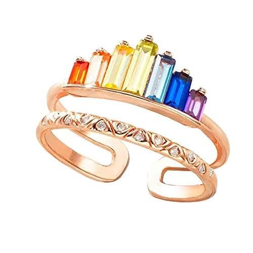 Double Band Ring, Rainbow Ring Double Band, Wide Band Stacking Rainbow Rings