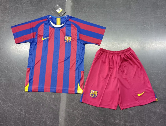 Retro 05/06 Barcelona Home Kids Kit Football Jersey Thai Quality