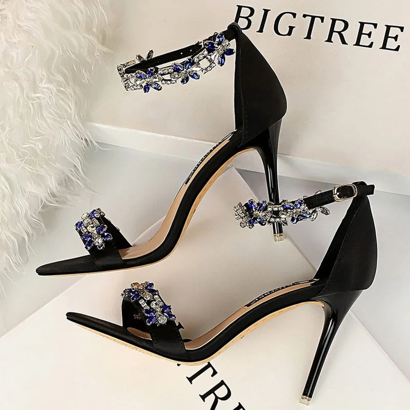 BIGTREE Shoes Open Toe Rhinestones Sandals Women 2022 New Designer Sexy High Heels Sandals Female Shoes Summer Heeled Sandals