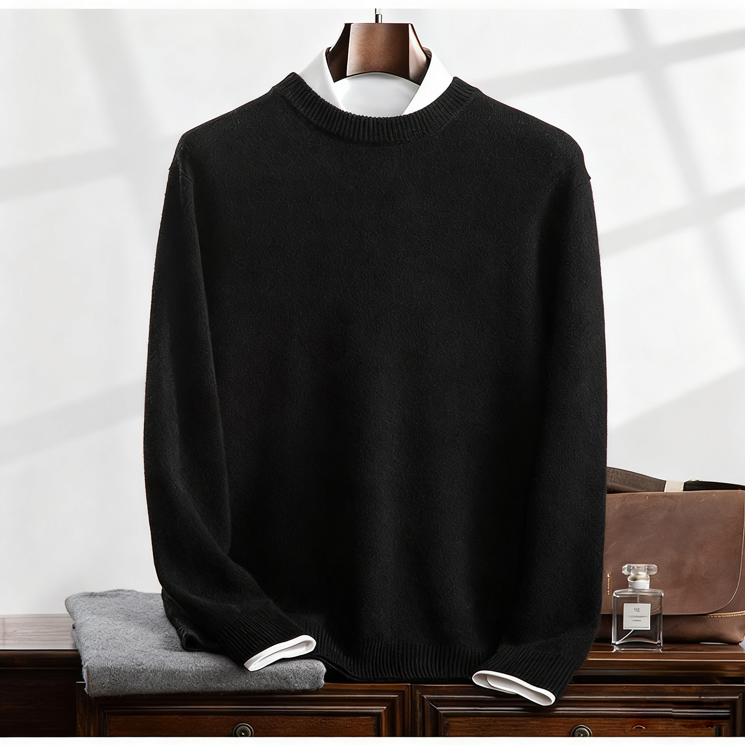 Men's Heavyweight Crewneck Cashmere Sweater for Commute REAL SILK LIFE
