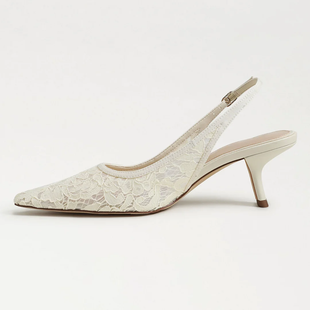 Fashion Ivory Pointed Toe Embroidered Pumps Shoes with Chunky Heel