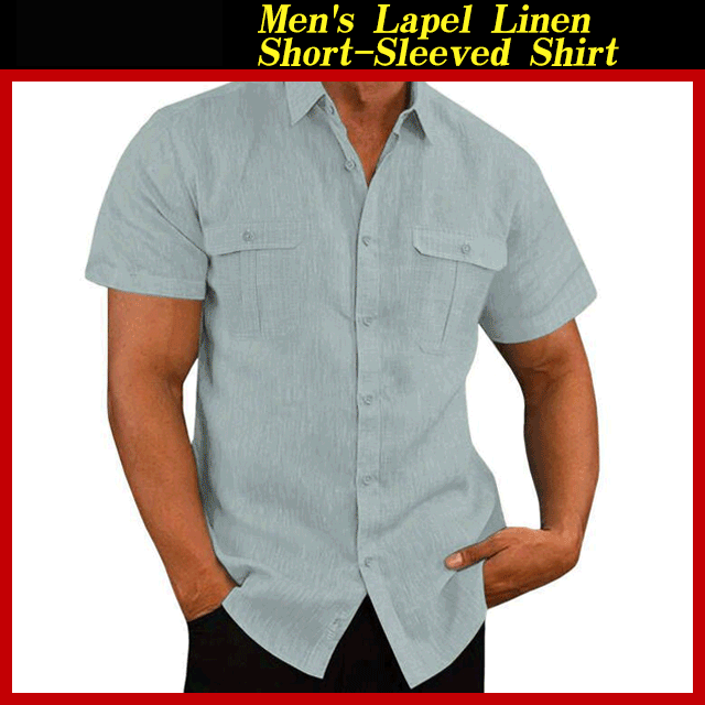 Men's Double Pocket Lapel Linen Short-Sleeved Shirt