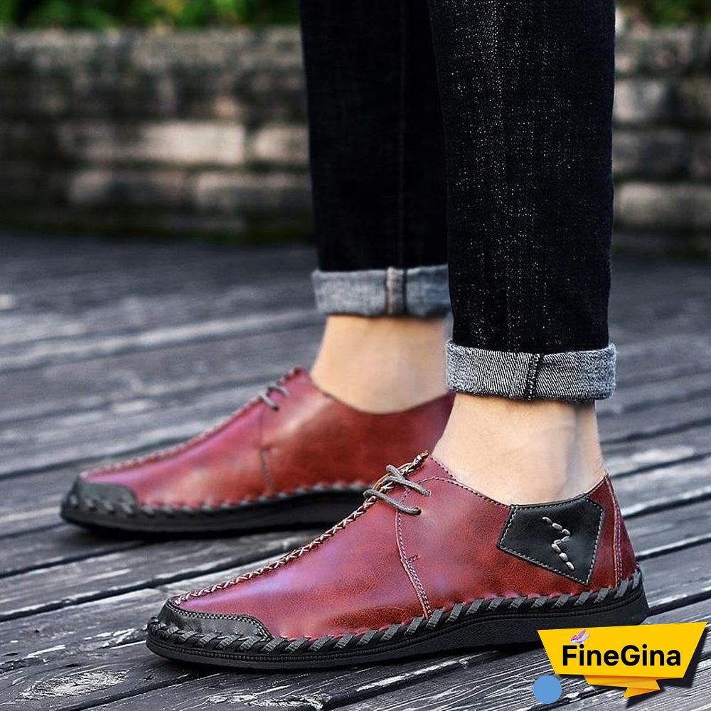 Men Casual Cow Leather Light Comfortable Split Leather Flats Shoes