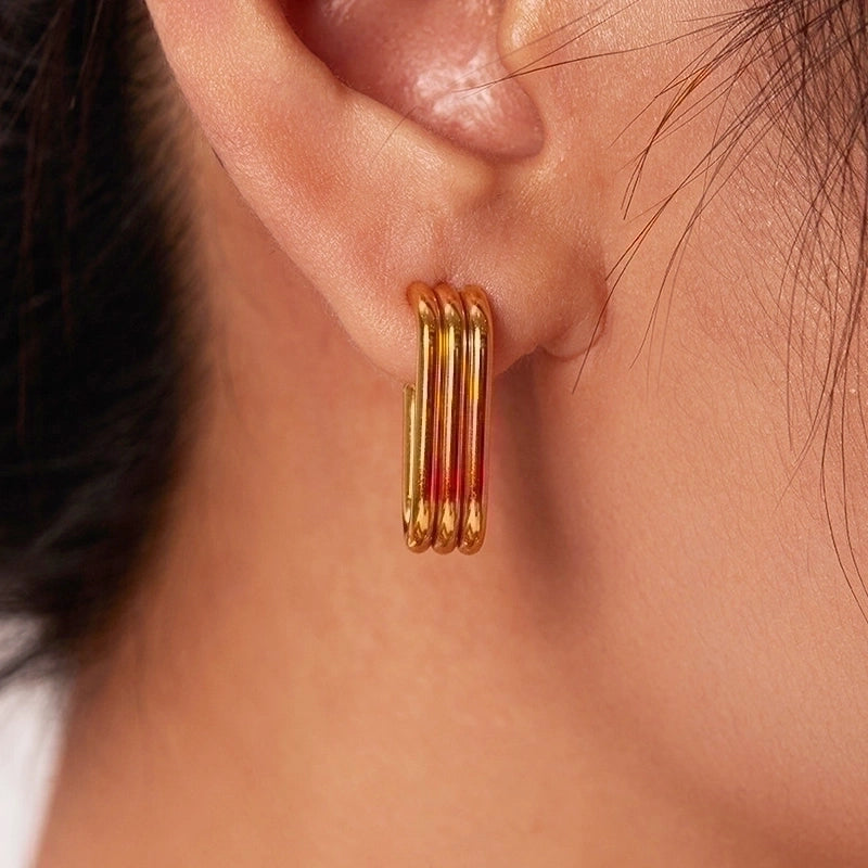 1 Pair Retro Classic Style C Shape Plating 304 Stainless Steel 18K Gold Plated Ear Studs