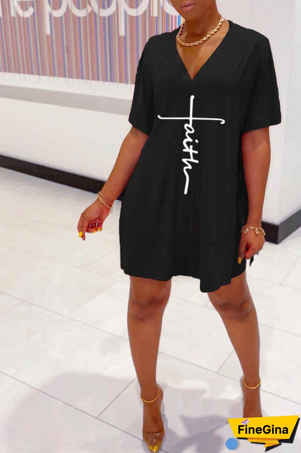 Casual V Neck Letter Print Shorts Set