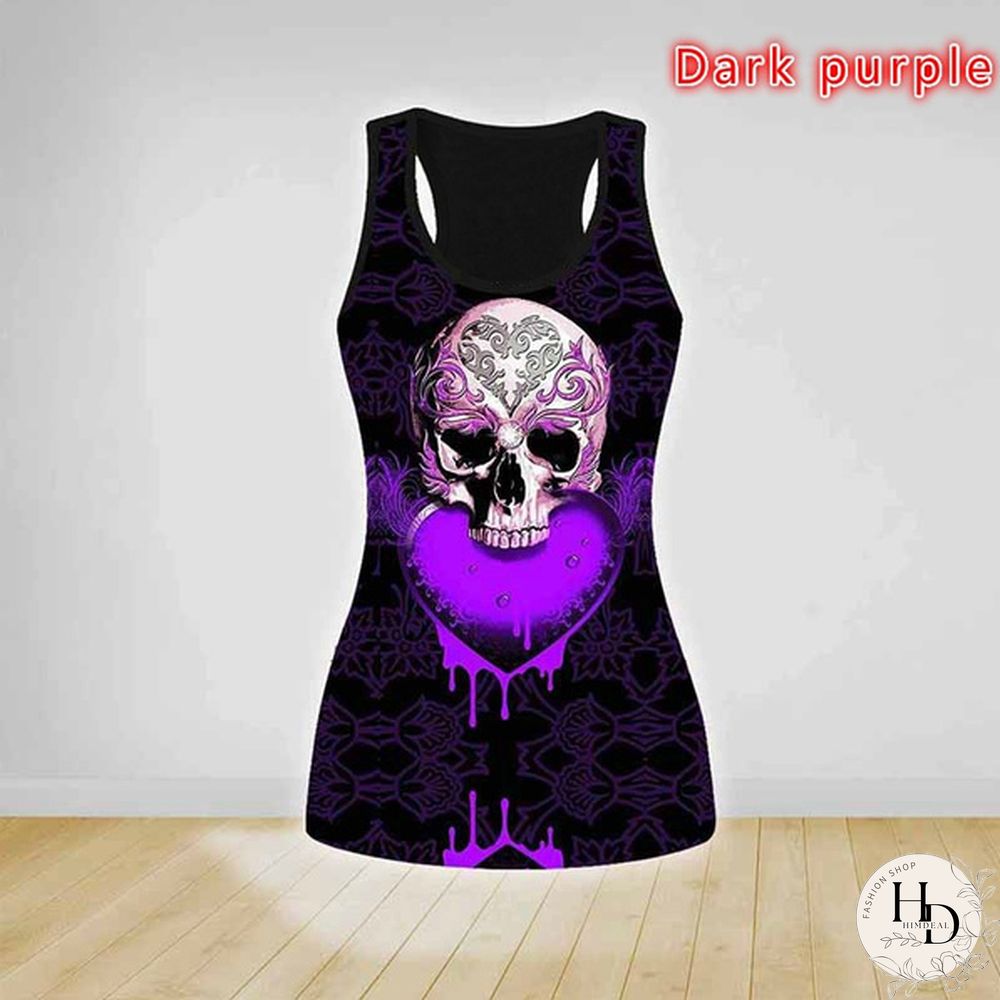 Womens Fashion Skull Print Punk Vest Slim T-shirt