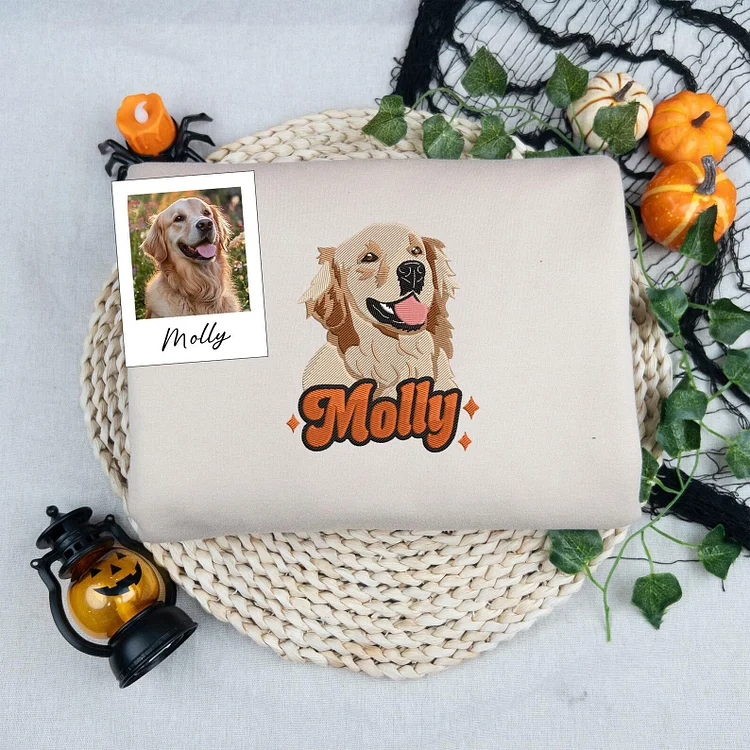 Custom Embroidered Pet Portrait Sweatshirt - Personalized Photo Hoodie for Dog & Cat Lovers