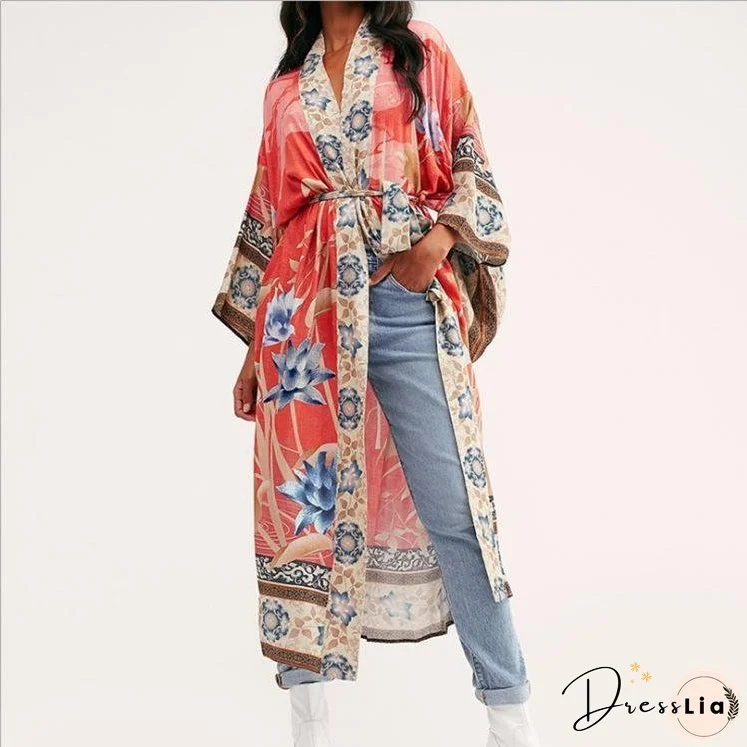 New Woman Crane Positioning Flower Kimono Cardigan Cover up