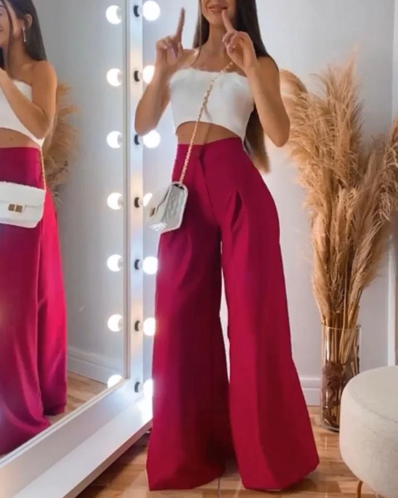 Sexy Top Wide Leg Pants Suit