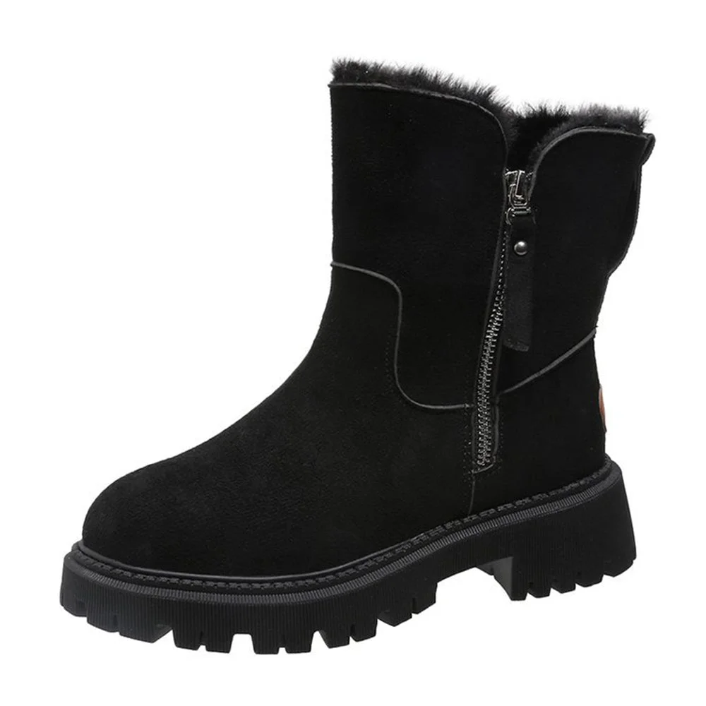 Smiledeer Ladies Thick Sole Plus Fleece Zipper Warm Martin Boots