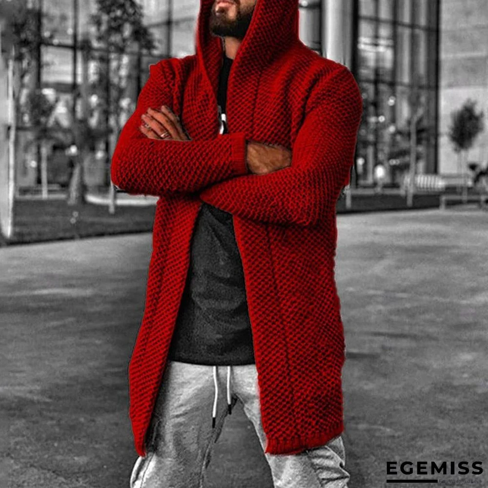 Men's Cardigan Solid Color Hooded Turtle Neck Jacket | EGEMISS