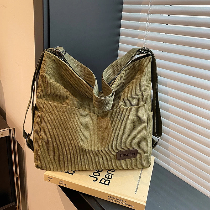 Women’s Corduroy Solid Color Basic Square Zipper Shoulder Bag