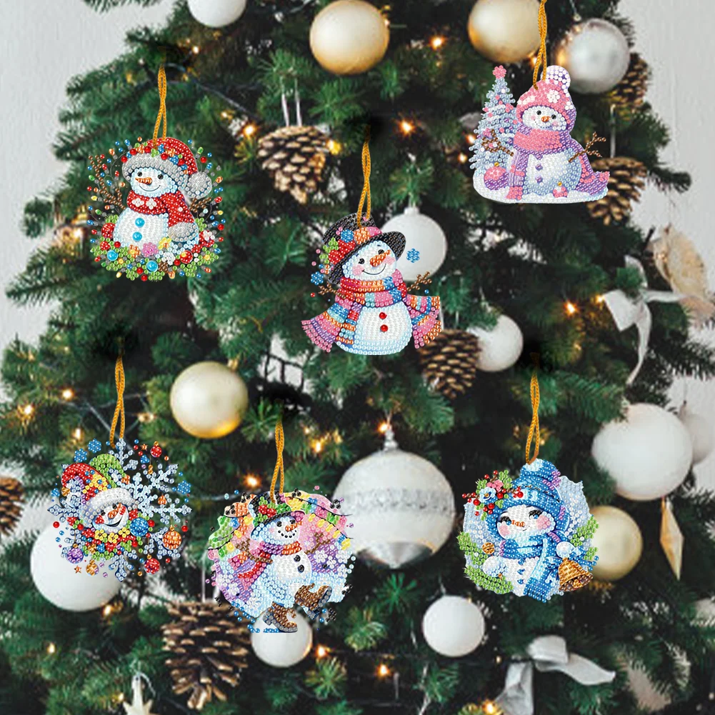 15pcs Xmas Snowman Theme 2D Flat DIY Hanging Diamond Art Kits Home Wall Decor