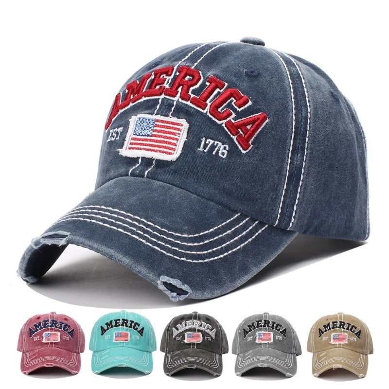 American Flag Letter Baseball Cap Ripped Wash Old Hat Men's Cap