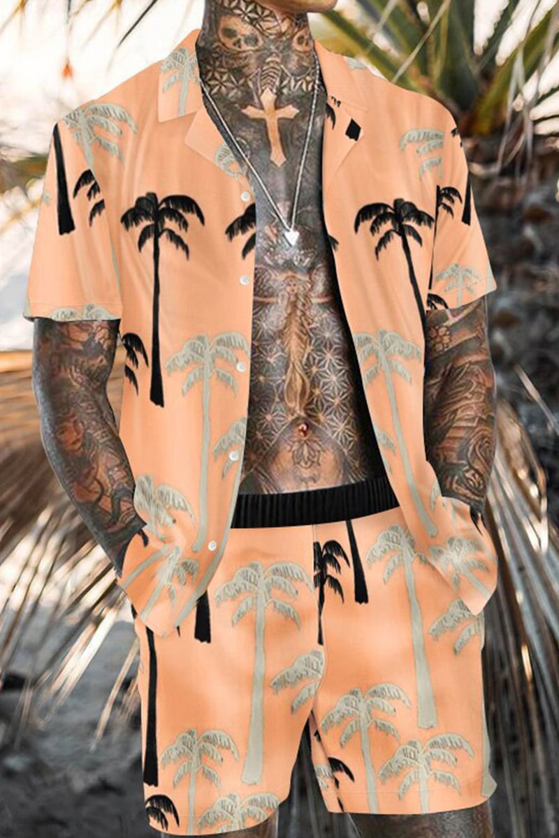 Tiboyz Outfits Coconut Tree Print Hawaiian Shirt And Shorts Two Piece Set