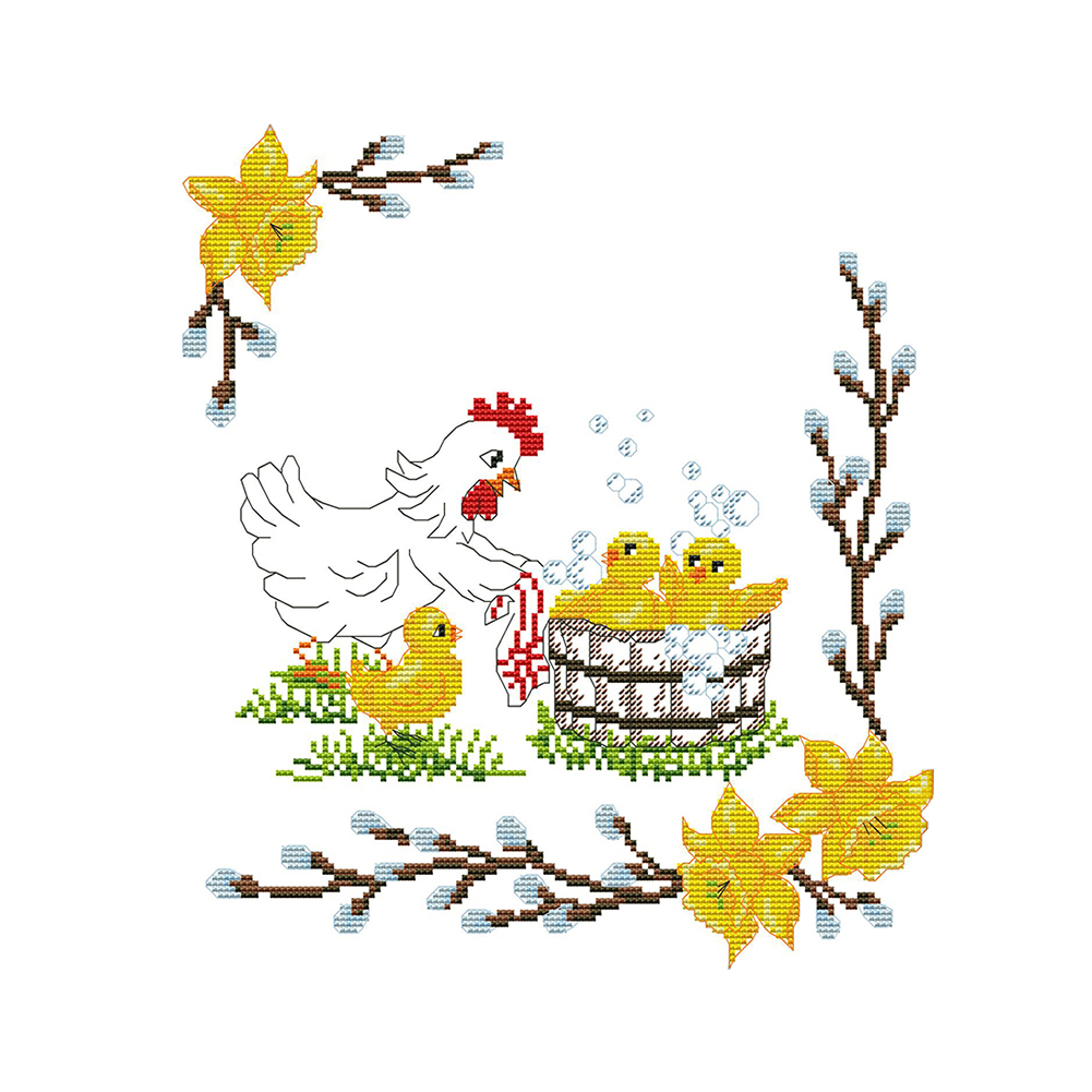 

Chicken Bathing - 14CT Stamped Cross Stitch - 31*34CM, 501 Original