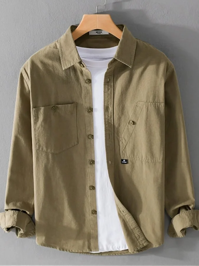 Men's Casual Solid Color Long Sleeve Shirt 
