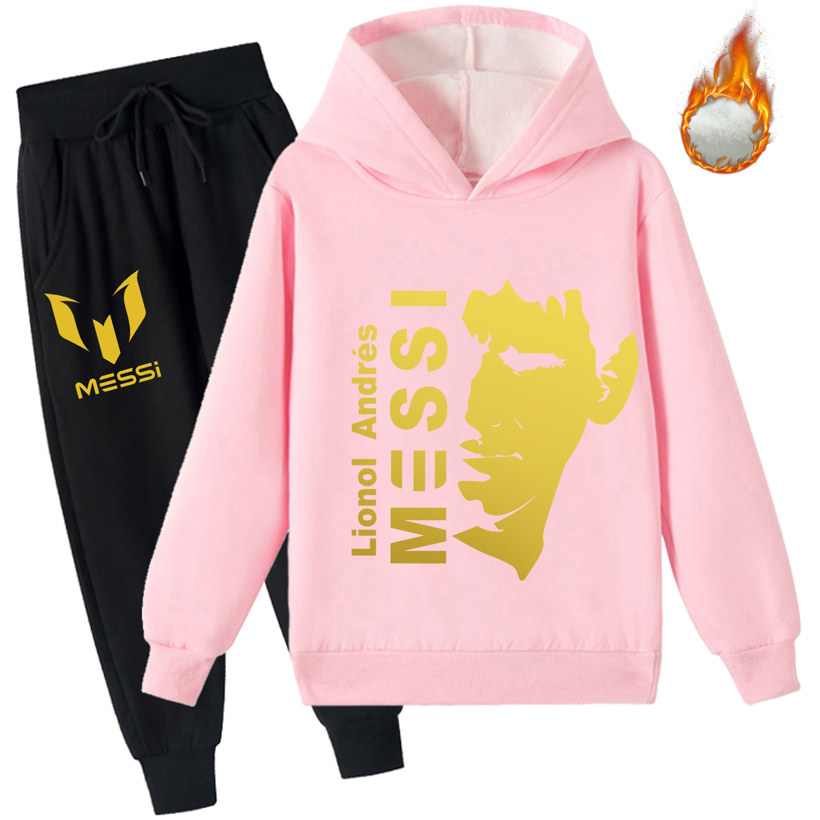 Mayoulove Messi Fleece Hoodie Set for Kids - Perfect for Boys  Girls, Stylish Sportswear, Soccer Star Fans-Mayoulove