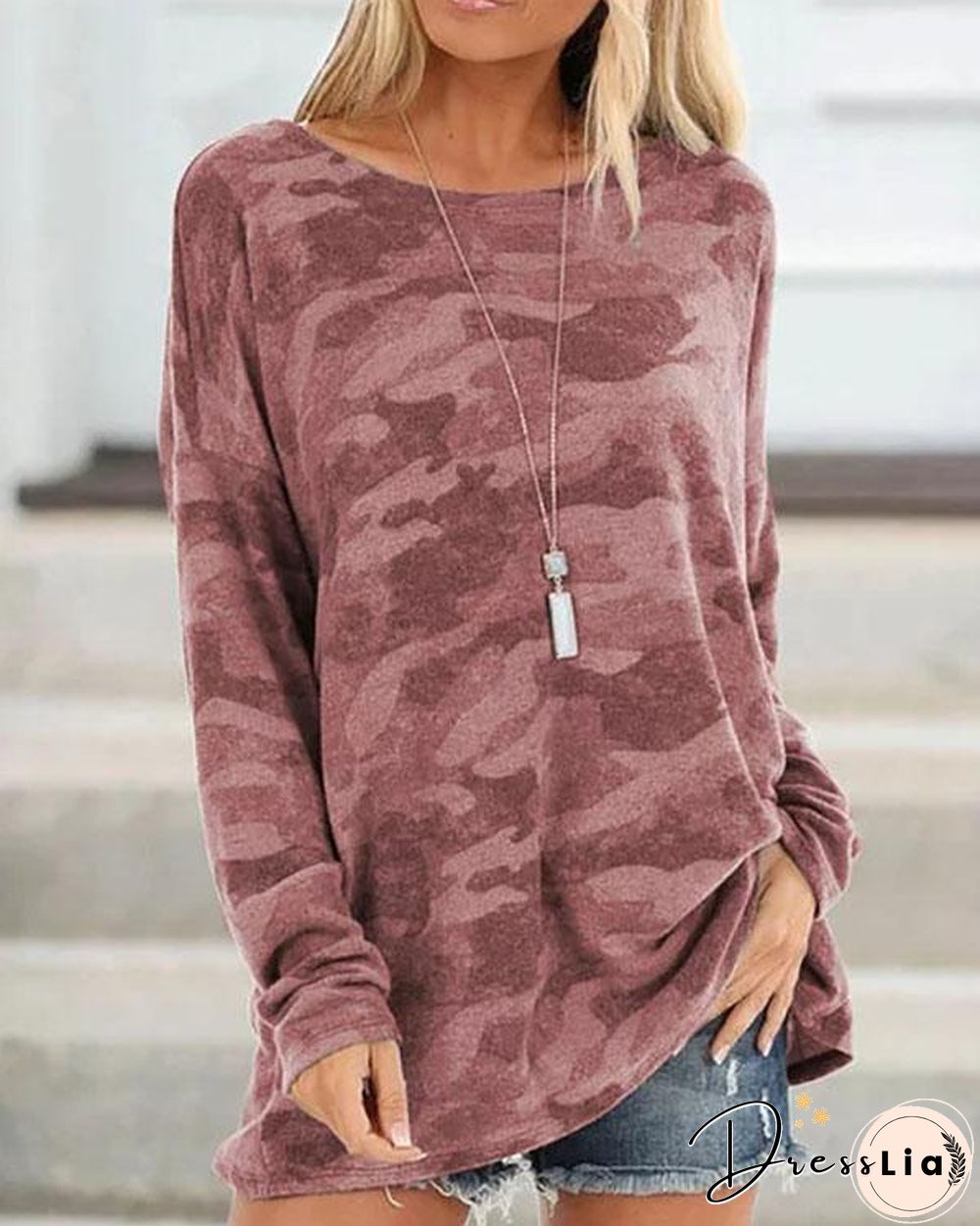 Plus Size Casual Crew Neck Long Sleeve Tops