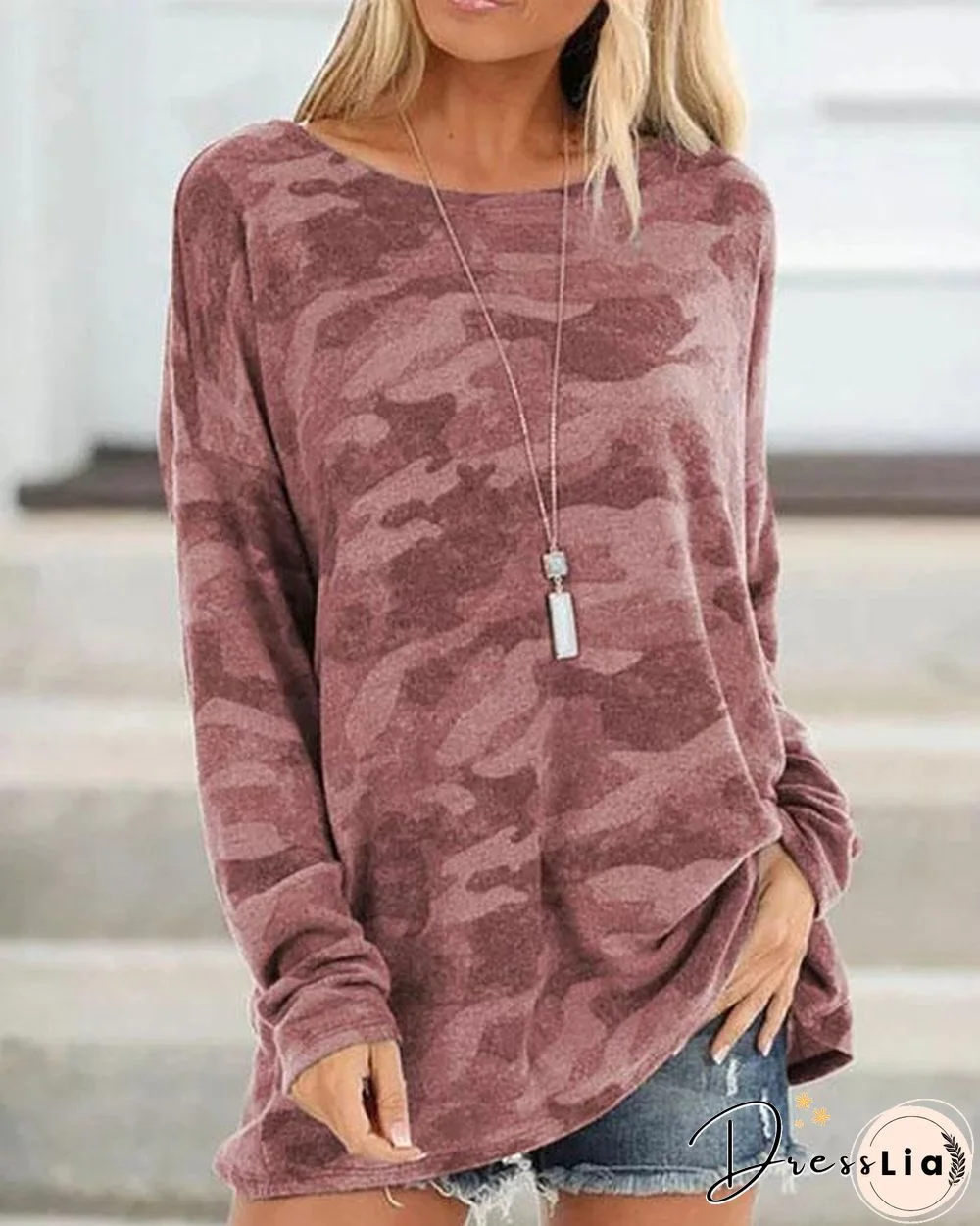 Plus Size Casual Crew Neck Long Sleeve Tops