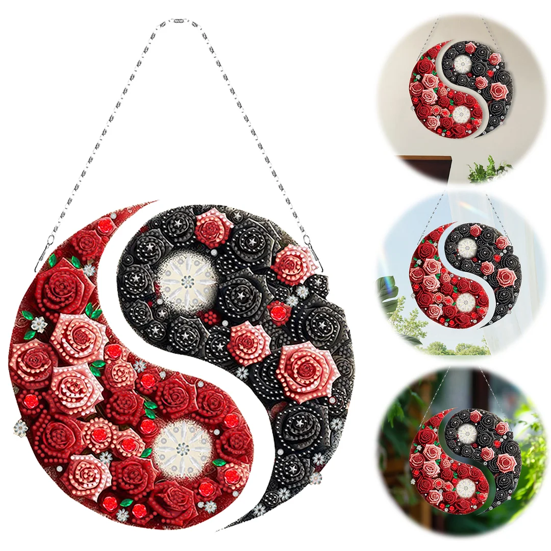 Rose Yin Yang 2D Flat DIY Diamond Painting Set Diamond Art Pendant Home Decor