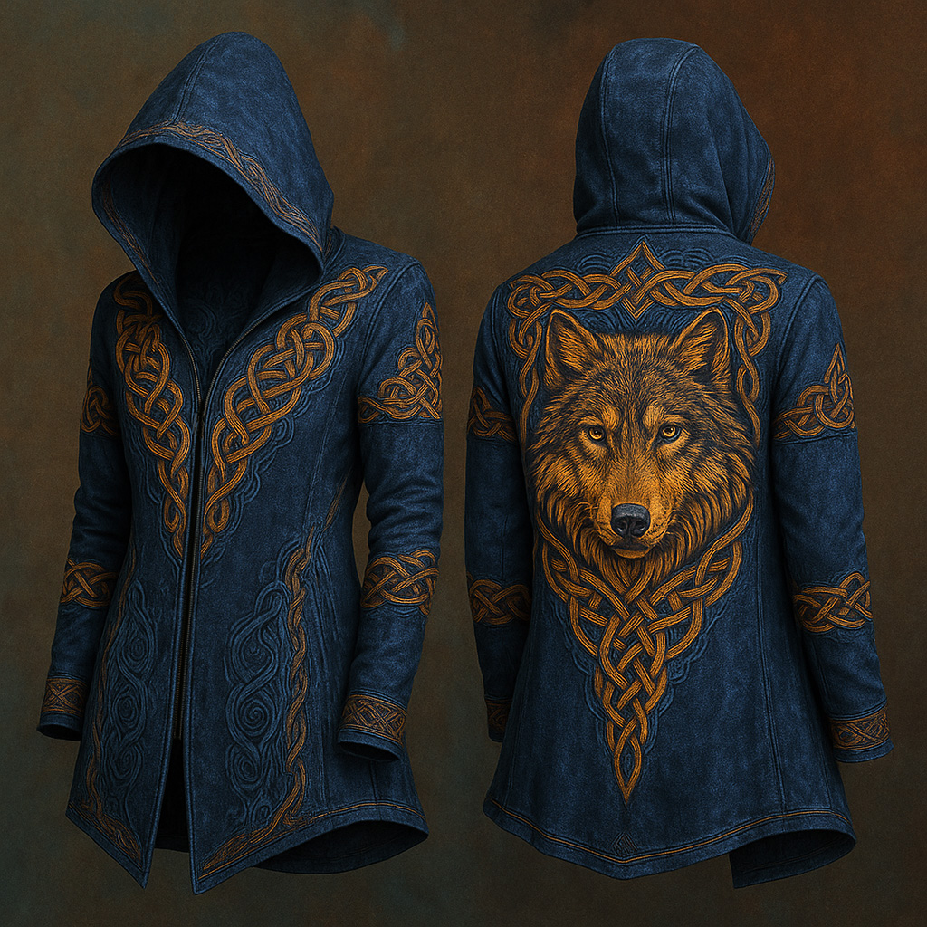 Men's Viking Knot Alpha Wolf Vintage Nordic Hooded Jacket