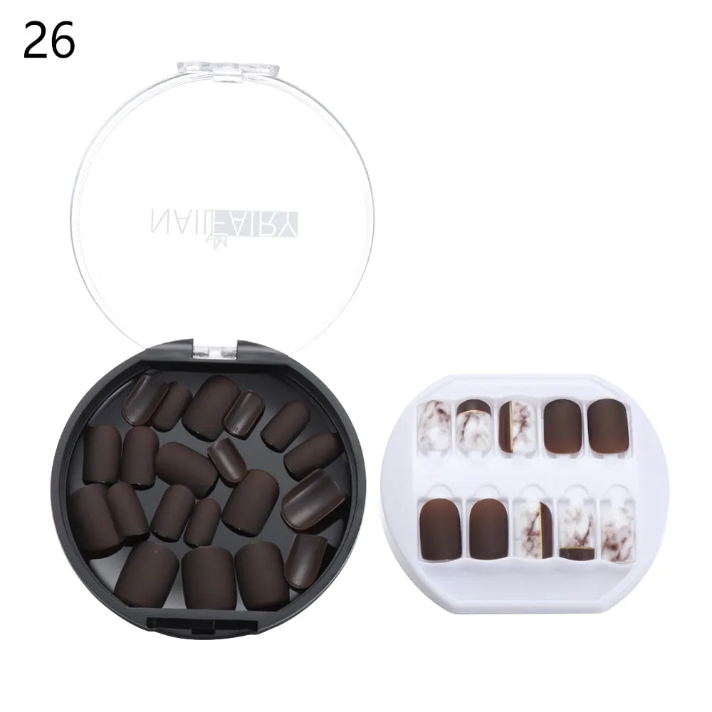 30PCS/Set Fake Nails Press Coffin False Full Artificial Short Kiss Detachable Stick Designs Press Nails Art Tipsy Cover Box-Nail Inspo