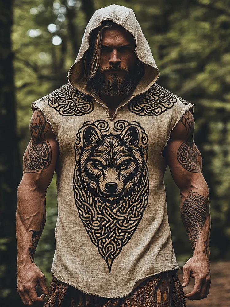 Men's Print Celtic Knot Inspired Wolf Art Pattern Tank Top Hoodie / Rvogue / Rvogue