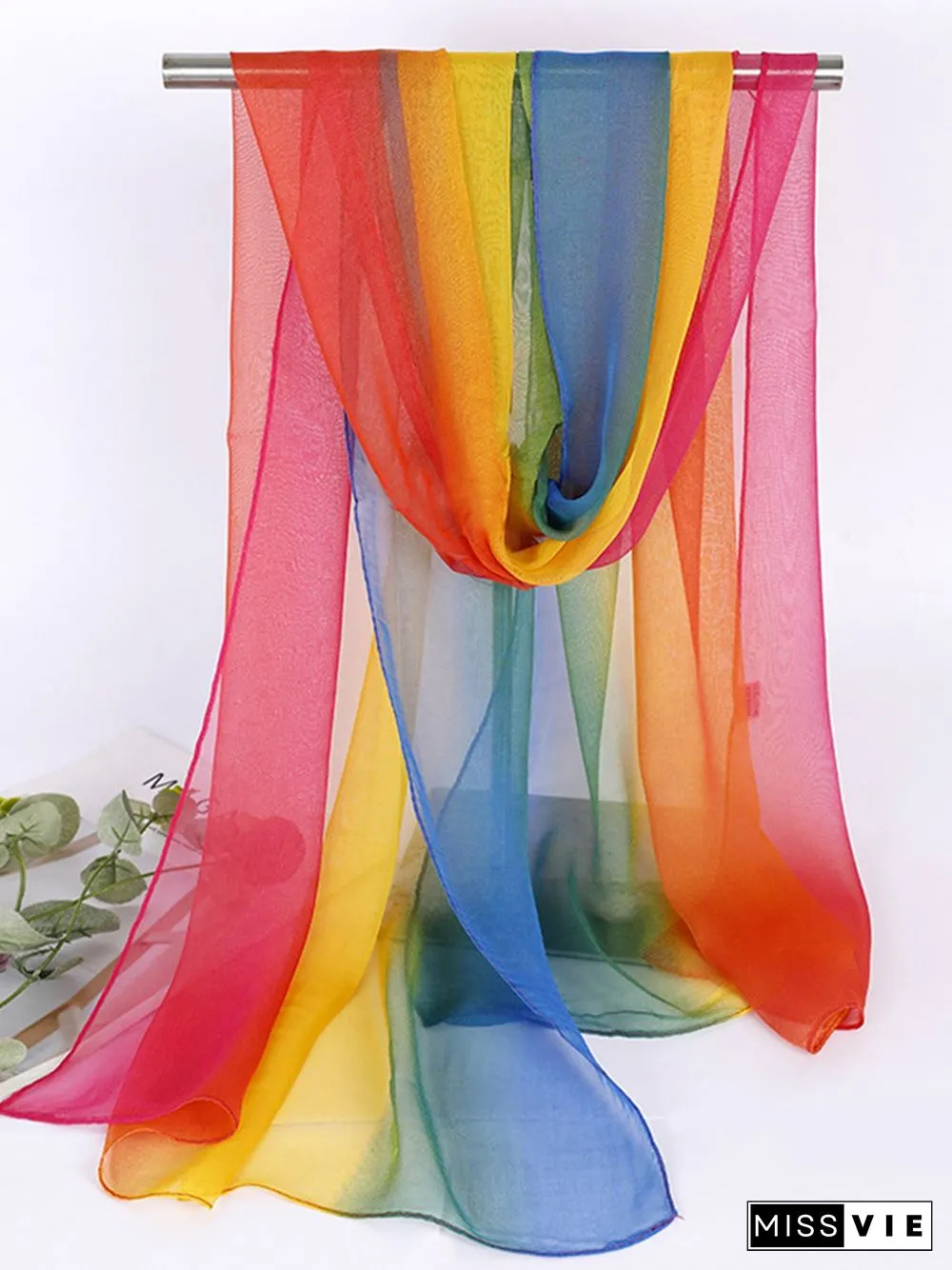 Bohemian Resort Style Gradient Long Silk Scarf Beach Scarf