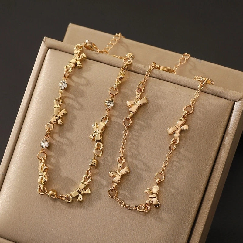 Minimalist Moon Flower Bow Knot Imitation Pearl Alloy Bracelets