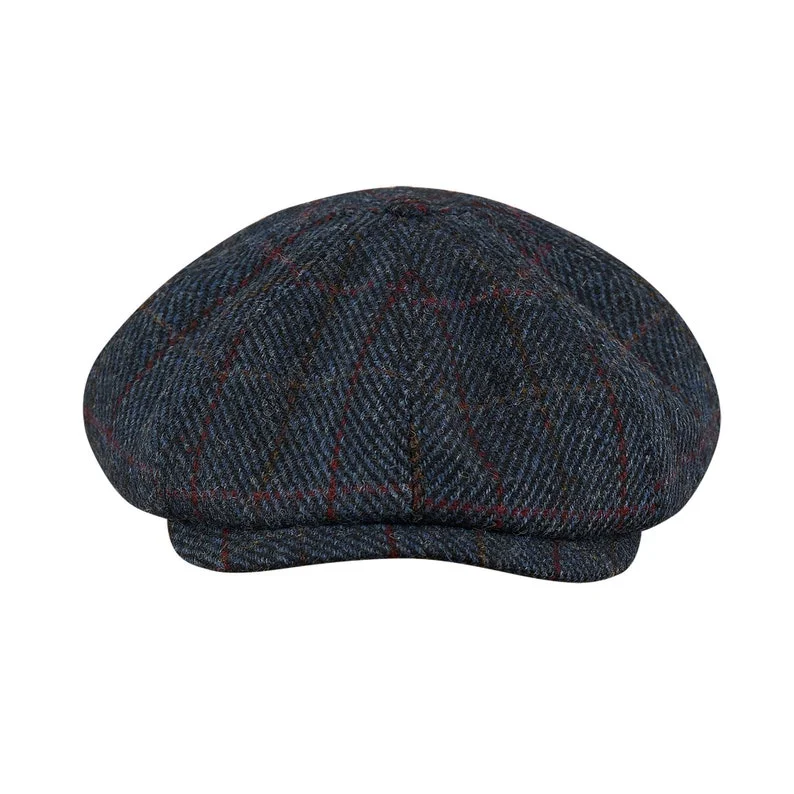 SHELBY Harris Tweed Genuine Scottish 8 Panels Newsboy PEAKED  Cap Applejack Bandit Hooligan Gangster Wool Ivy League Hat BLUE-RED