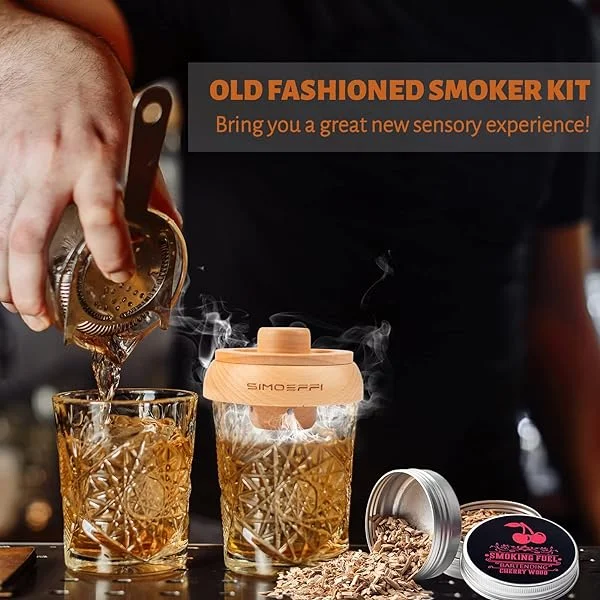 Cocktail Smoker Kit, Old Fashioned Smoker Kit for Bourbon Whiskey Drink, with 4 Different Flavor Wood Smoker Chips, Vodka/Gin/Tequila/Rum Liquor Smoker kit Gifts for Men