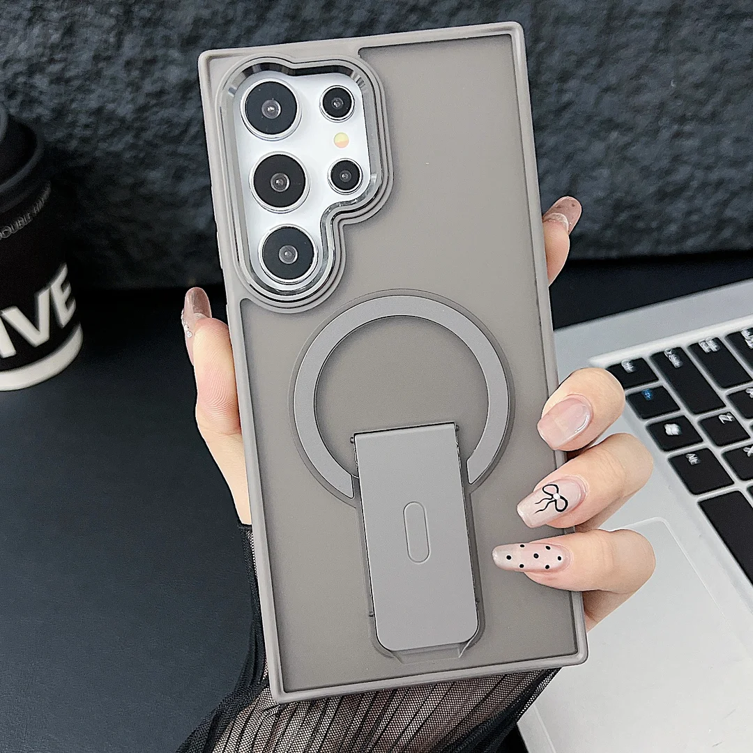 New Arrival Matte Anti-fingerprint Hidden Holder Shockproof Magnetic Mobile Phone Case for Samsung Galaxy S24 Plus S25 S23 Ultra