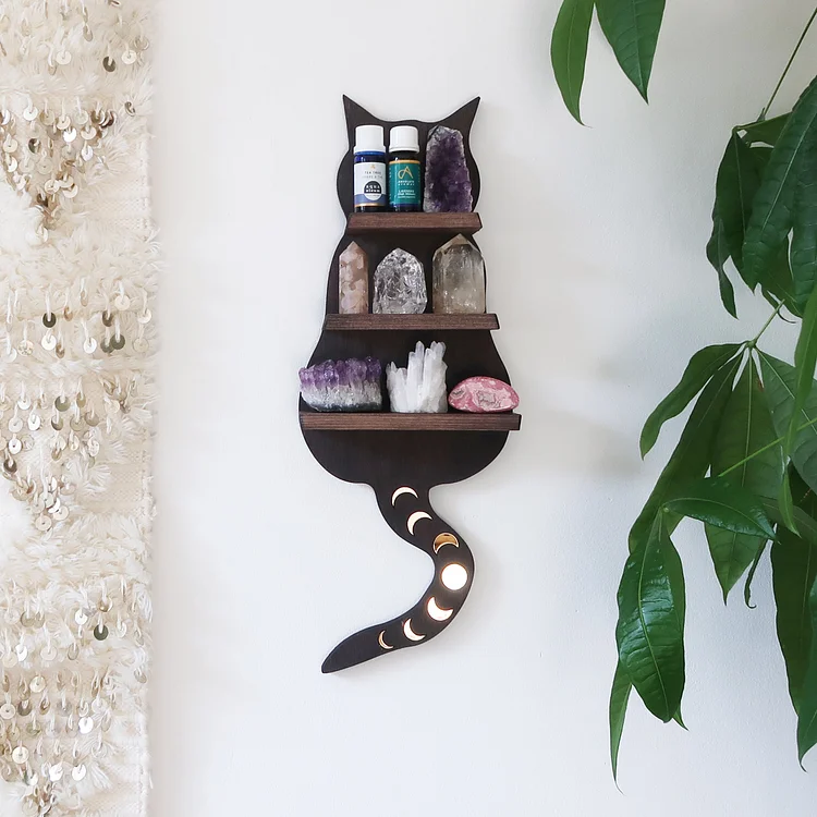 Olivenorma Dark Light Wood Cat Crystal Shelf