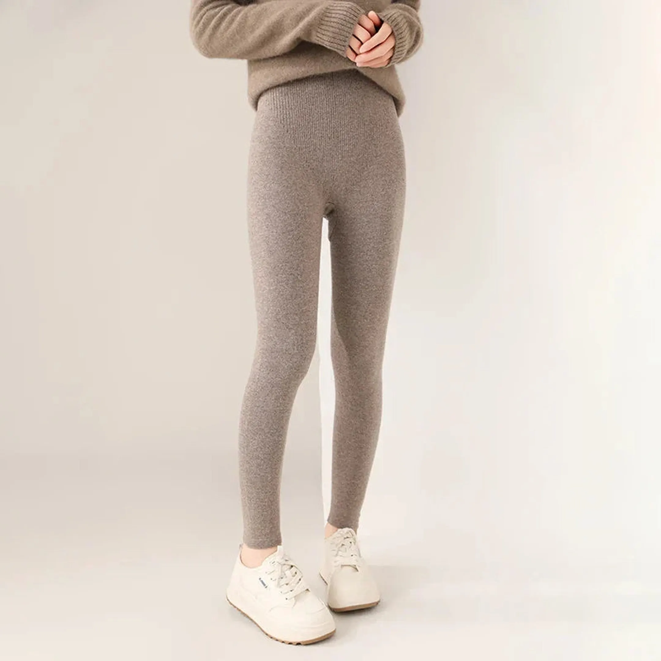 Women's Ribbed Wool Leggings &ndash; High-Waisted Winter Comfort