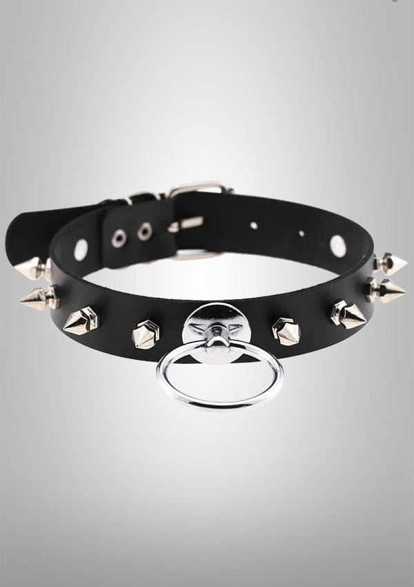 Black Gothic Rivet Ring Choker