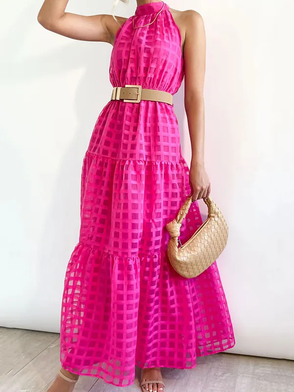Striped Collared Sleeveless Maxi Dress