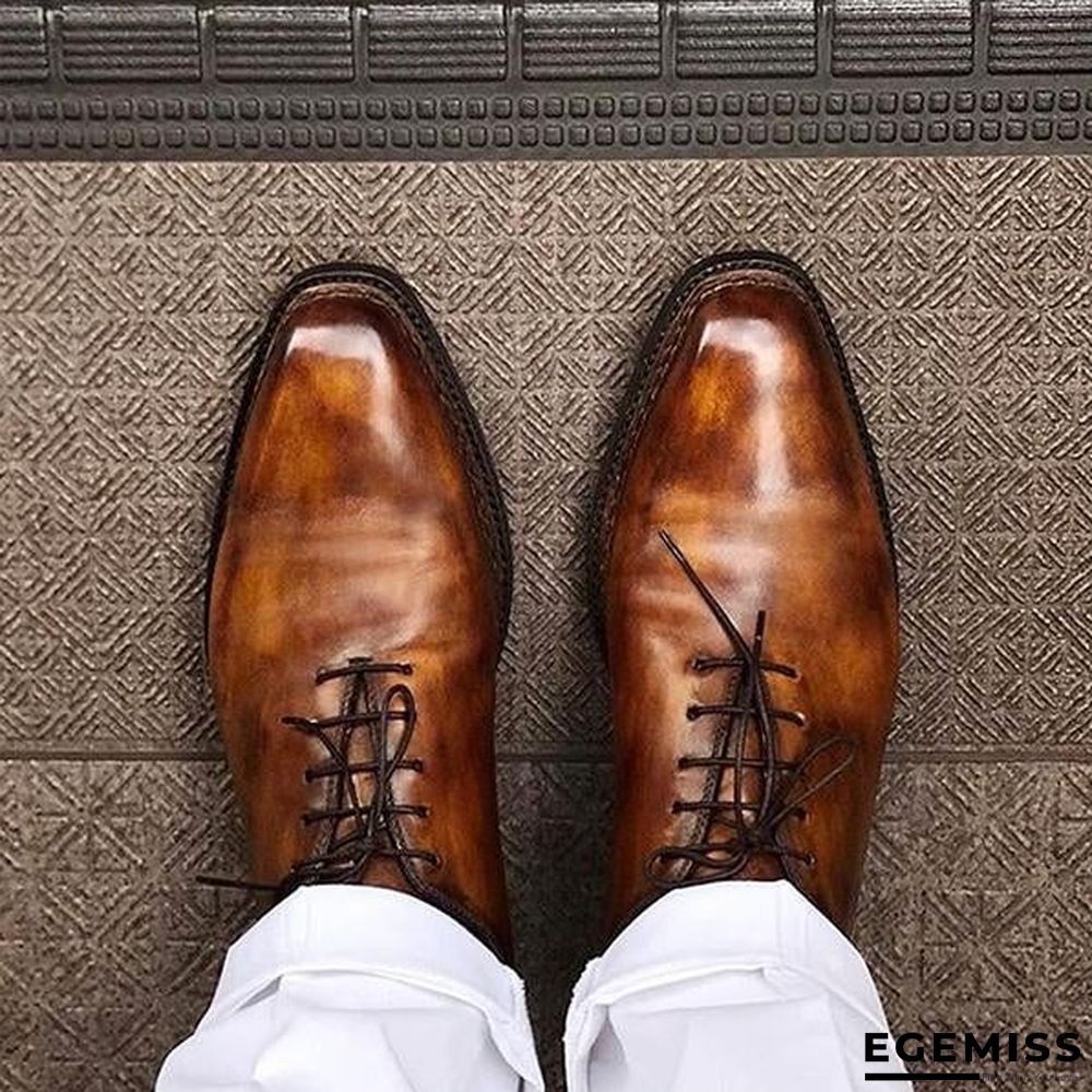 Bronze-color Effect Squared Toe Leather Shoes Classic Derby Shoes | EGEMISS
