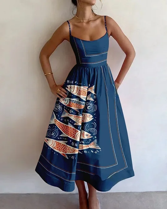 Vintage abstract fish print dress