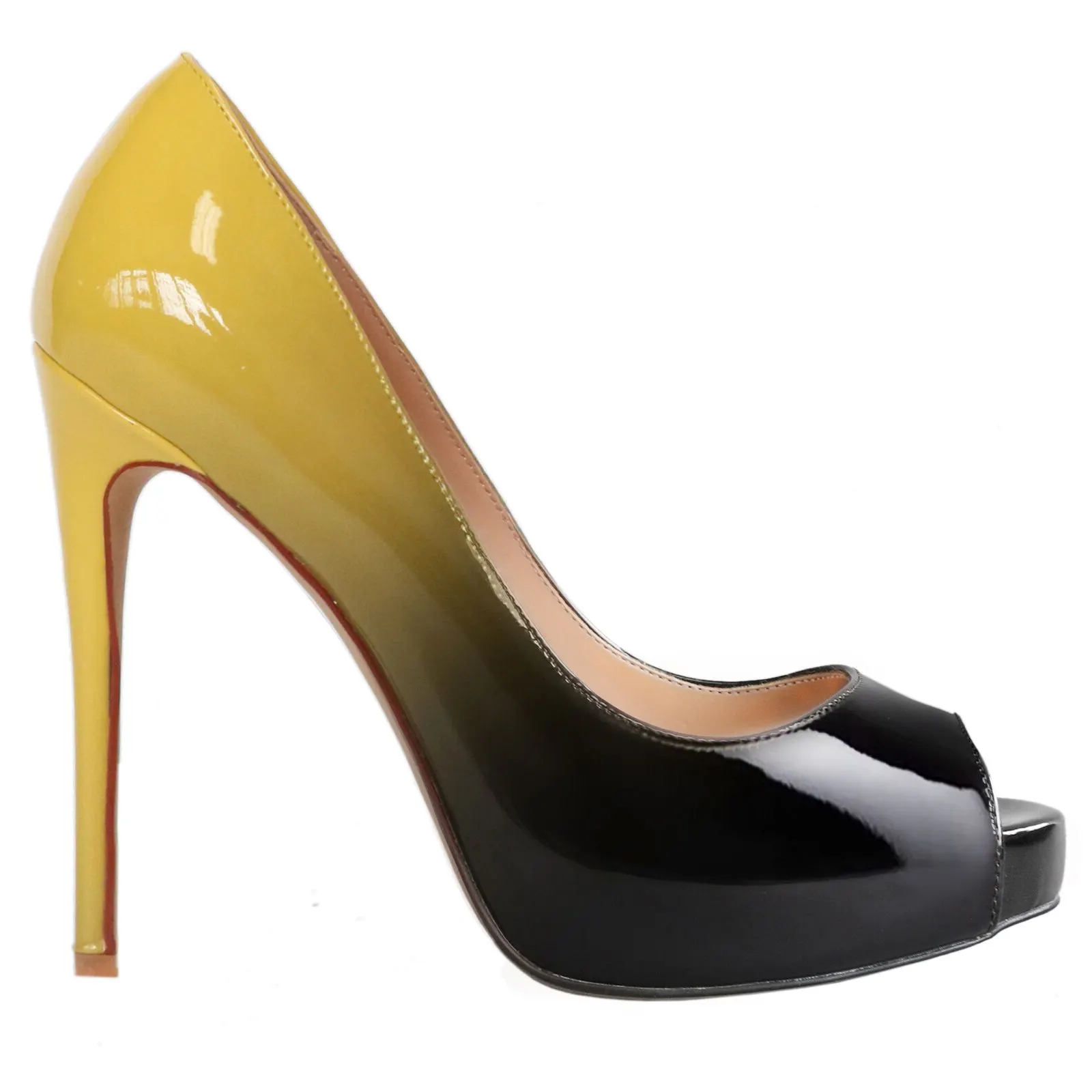 120mm Women's Platforms Heels Party Wedding Pumps Gradient Color Yellow Black-vocosishoes