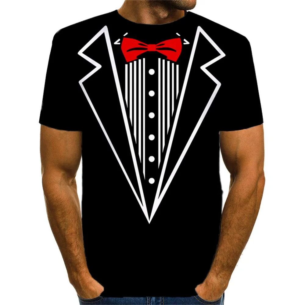 3D Graphic Short Sleeve Shirts  Basic Exaggerated Round Neck Black