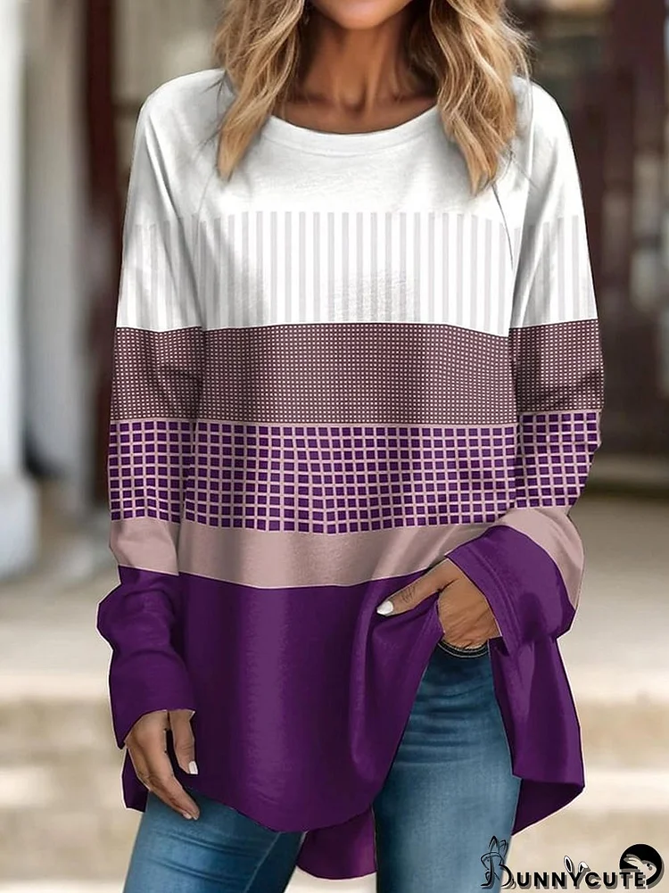 Women's Printed Stripe Patchwork Loose Sweatshirt