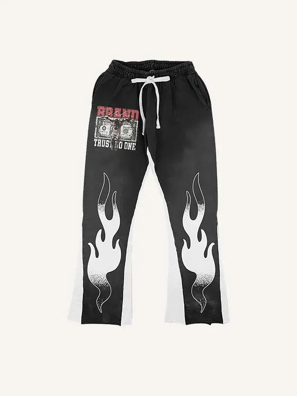 Colorblock Figure&Money&Fire&Letter Faux Decal Print Elastic Waist Pants