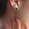 14K White Gold 3 ct tw Round Zambian Lab Emerald Bezel Stud Earrings