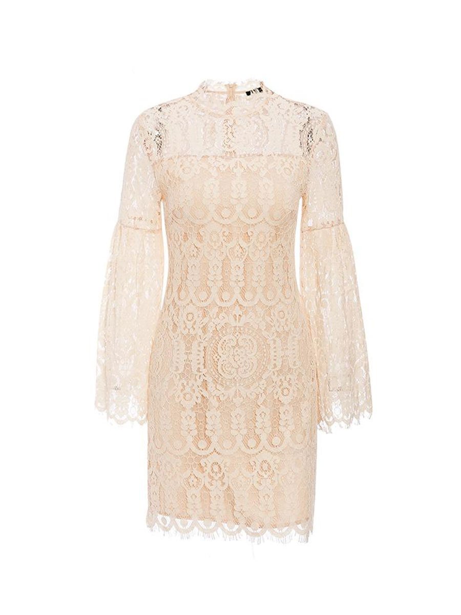 Ladies Dress Sexy Flare Sleeve Lace Embroidery Dress
