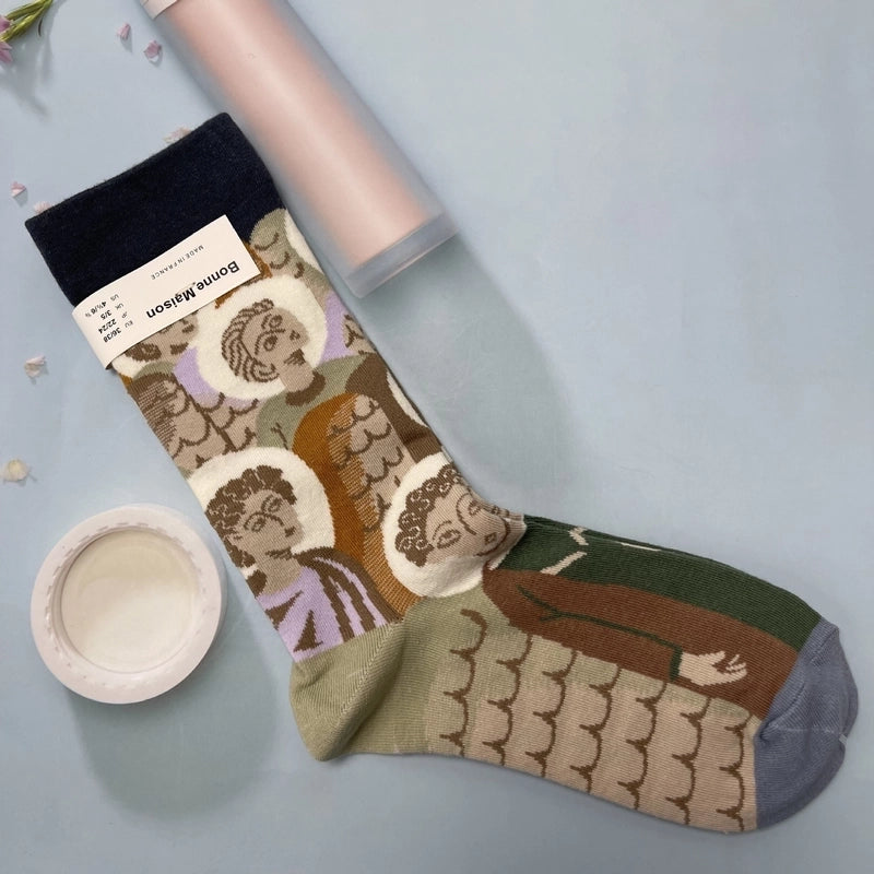 Women’s Minimalist Human Houndstooth Cotton Crew Socks A Pair